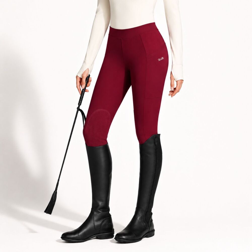 Willit Riding Leggings Women’s M Wine Red Equestrian Breeches Knee Patch Pockets